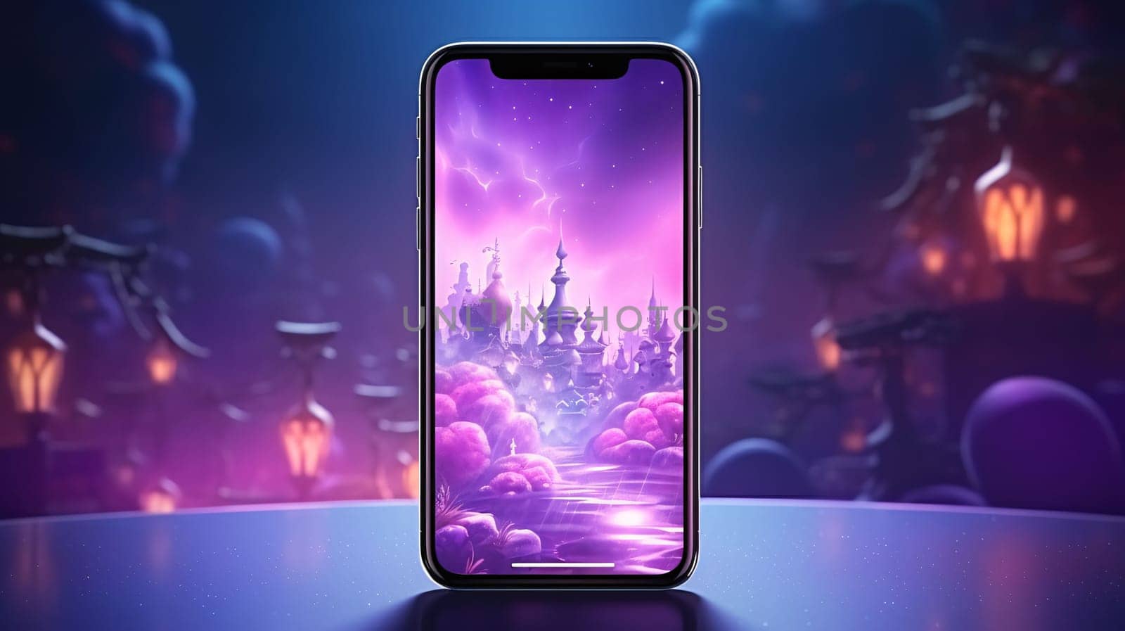 Smartphone screen: Futuristic Sci Fi Background with a Smartphone, 3D Rendering