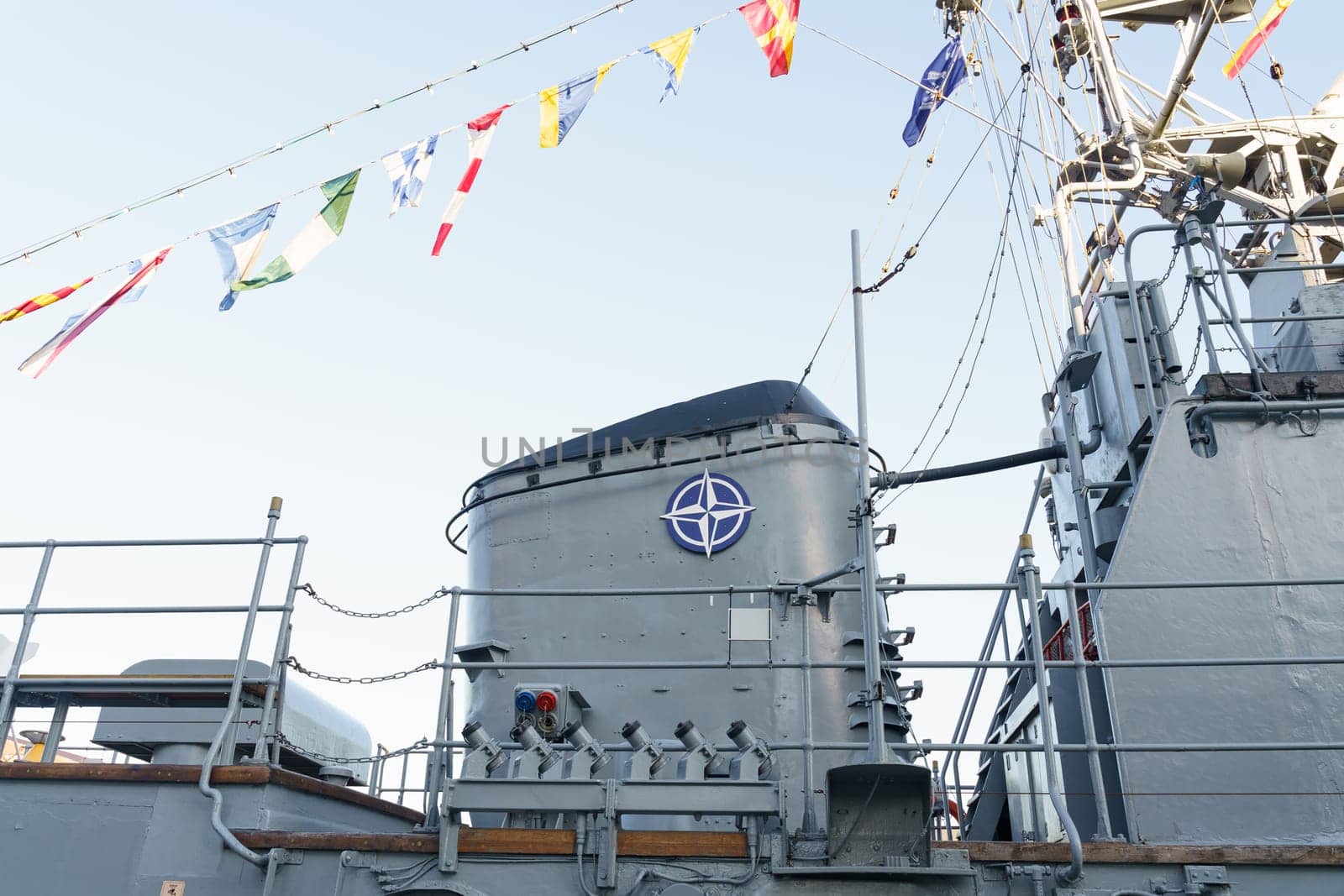 Naval Ship Deck Adorned With Signal Flags During a Docked Ceremony by Sd28DimoN_1976