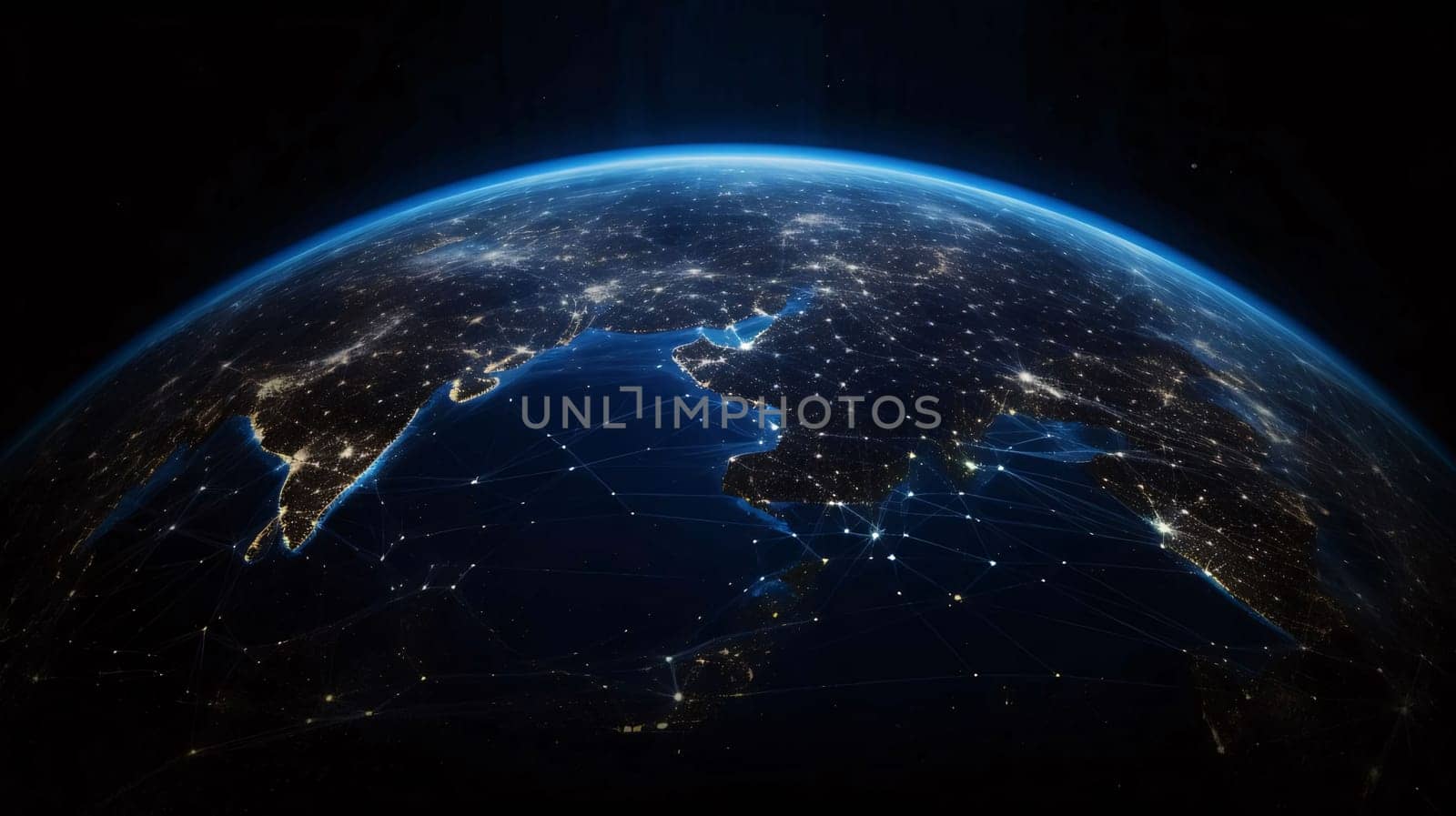 Global network connection covering the earth. 3D illustration. Elements of this image furnished by NASA by ThemesS