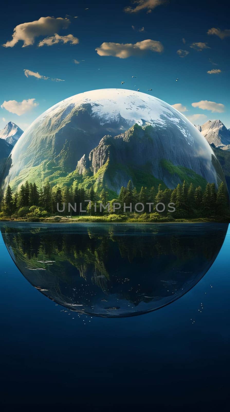 Earth planet and forest on the lake. Elements of this image furnished by NASA by ThemesS