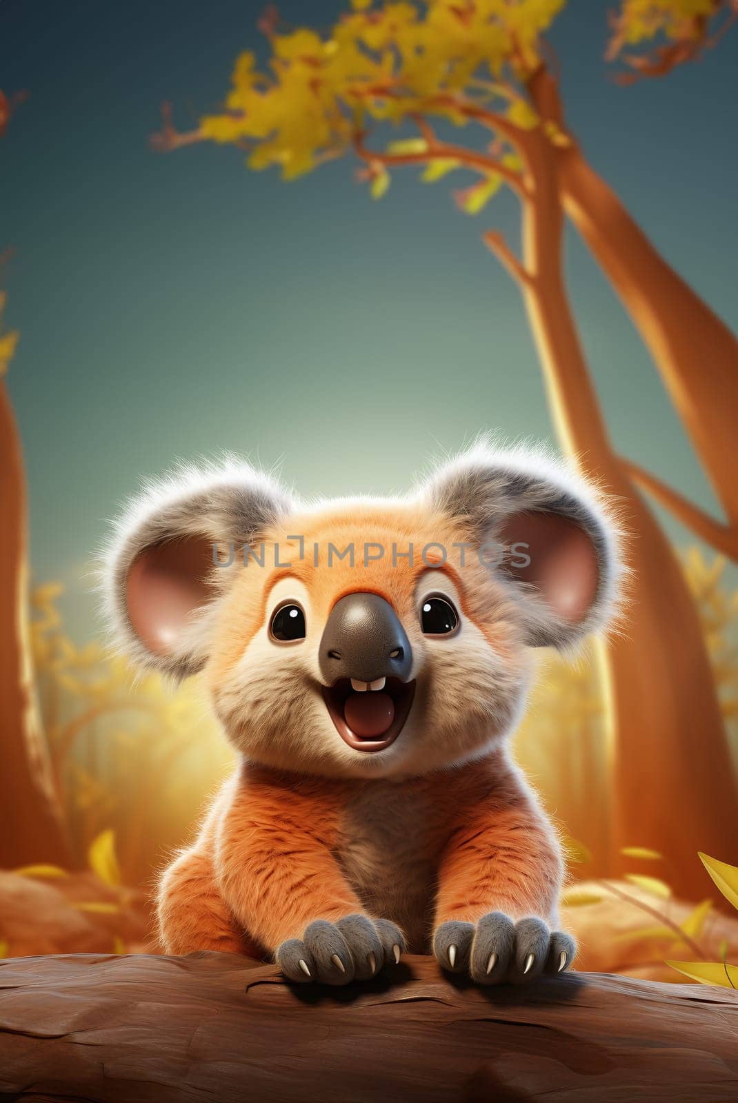 Cheerful Koala Character Smiling Among Autumn Leaves by chrisroll