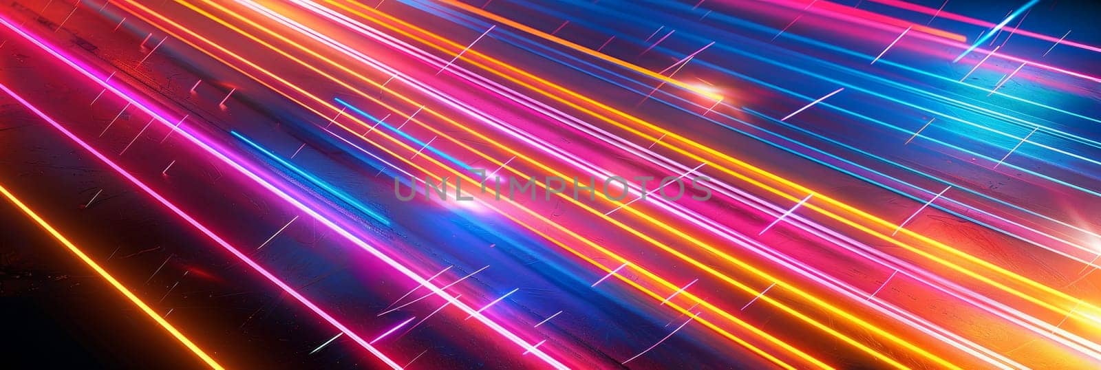 A colorful, neon-lit image of a highway with a rainbow of colors by AI generated image by wichayada