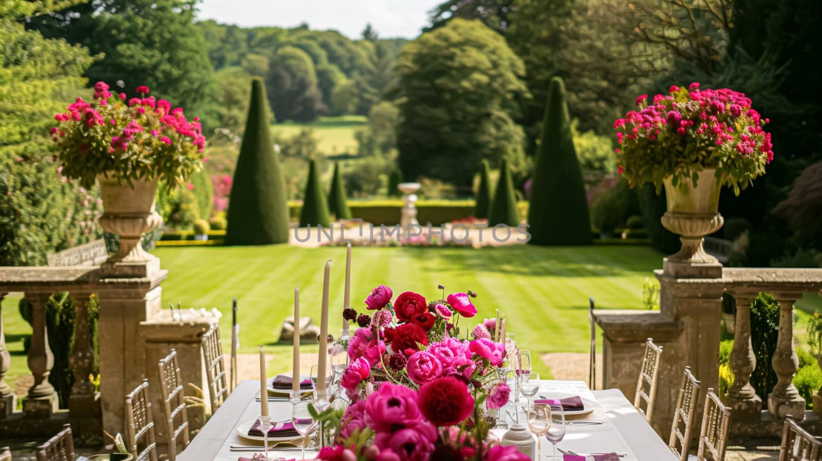 Wedding decoration with peonies, floral decor and event celebration, peony flowers and wedding ceremony in the garden, English country style