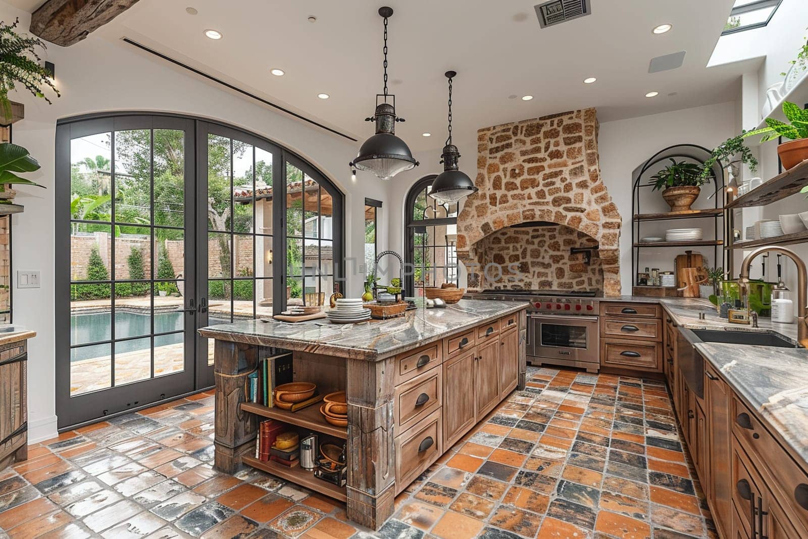 Mediterranean-style kitchen with terracotta tiles and iron accents by Benzoix