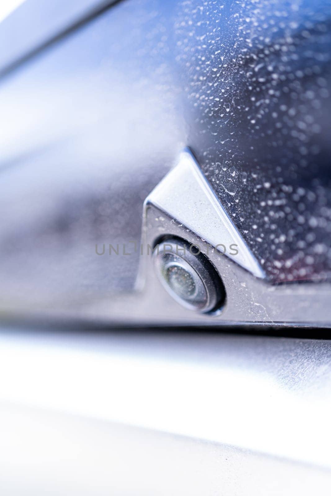 Denver, Colorado, USA-May 5, 2024-This image features a close-up view of the rear camera on a Tesla Cybertruck, highlighting the sleek, triangular design and the integration into the vehicle exterior.