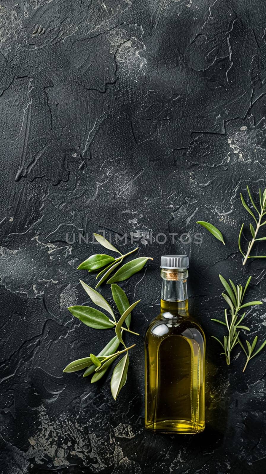 Olive oil bottle ad background with copyspace, vegetable oil commercial produce, food industry and retail concept