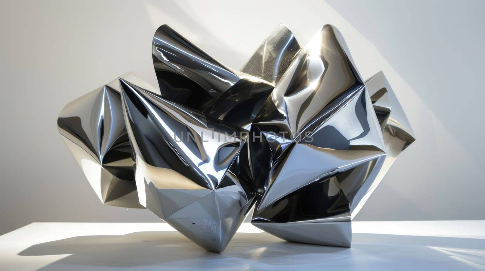 A large piece of art made of metal and paper. The art piece is made of many different shapes and sizes, and it looks like a sculpture