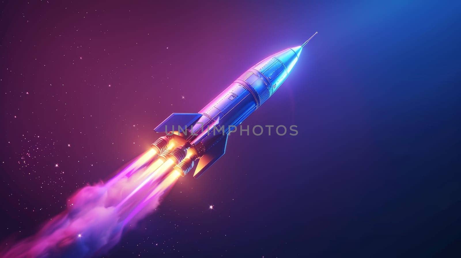 A space rocket taking off, Rocket ship launch, Startup concept with copy space.