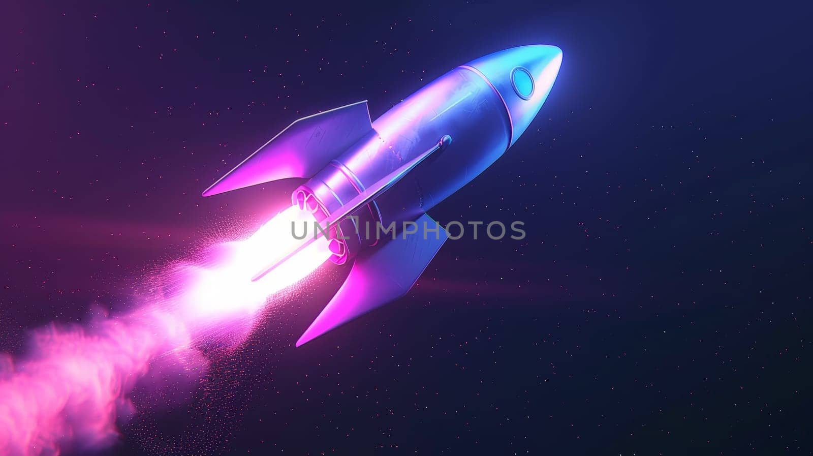 A space rocket taking off, Rocket ship launch, Startup concept with copy space.