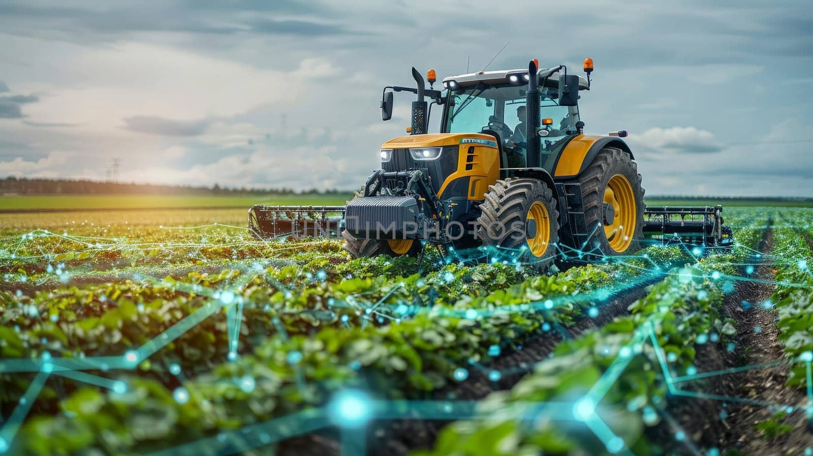 Tractor on the field, Tractors cultivate the soil in rural areas. The concept of technological agriculture.