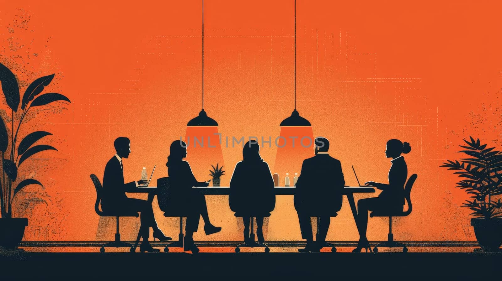 A group of people are sitting around a table in a business setting by nijieimu