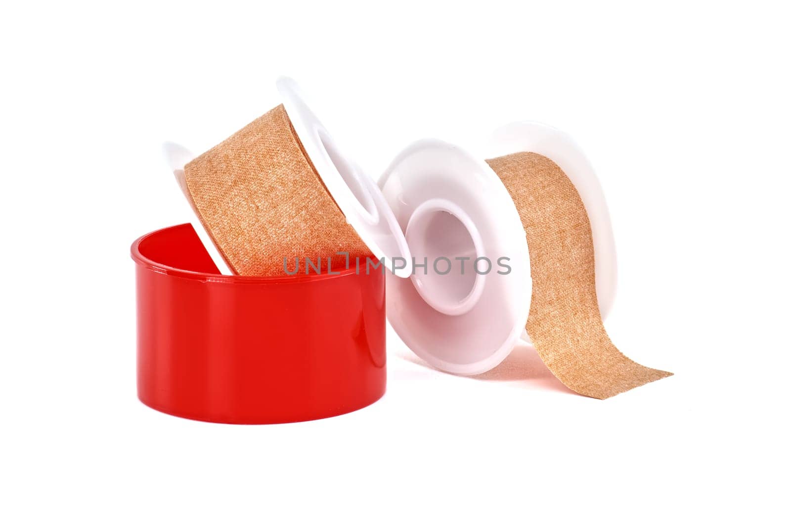 Two rolls of medical adhesive plasters isolated on white background, medical supplies, surgical plaster