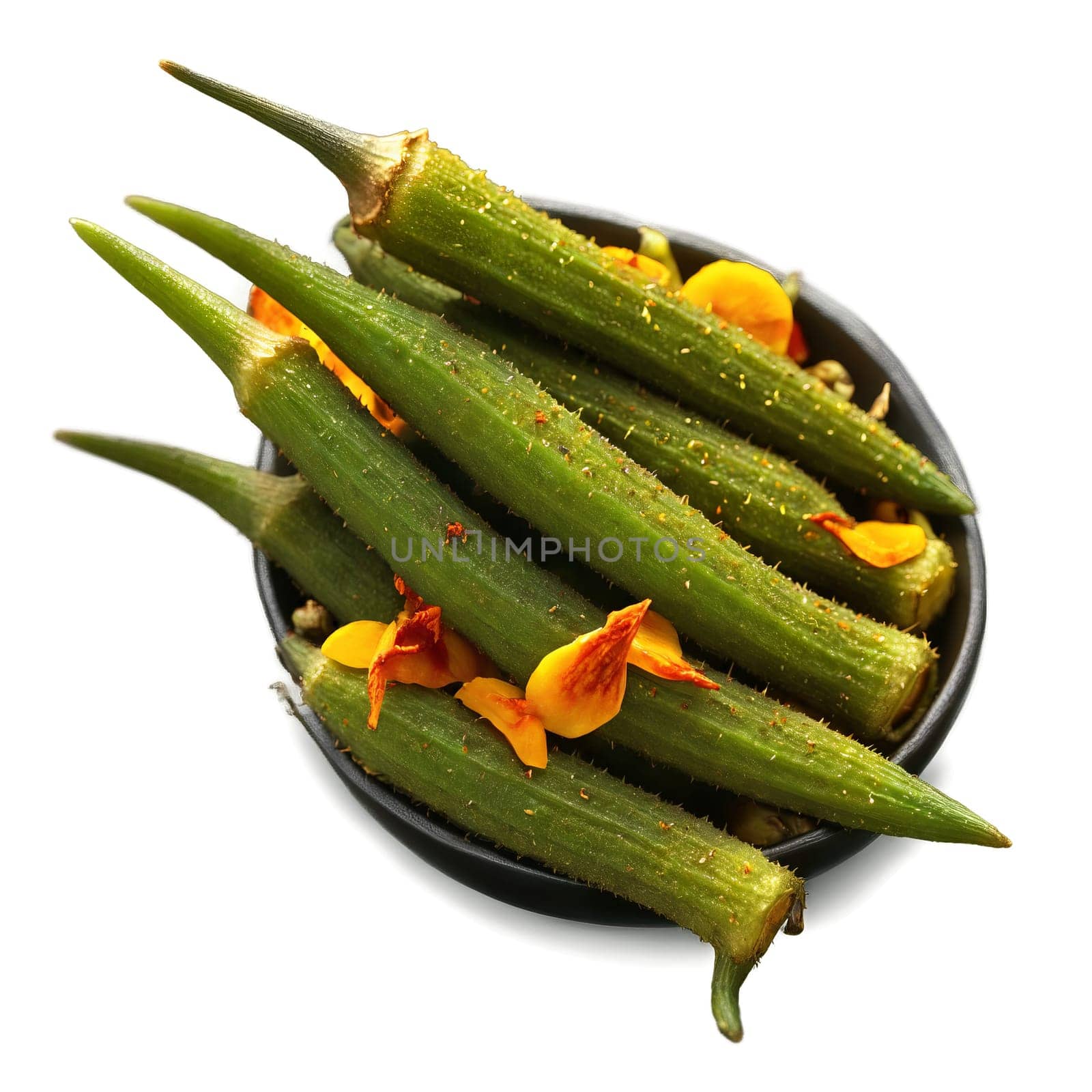 Garlic roasted okra crispy olive oil smoked paprika vibrant green served in a bowl Culinary by panophotograph
