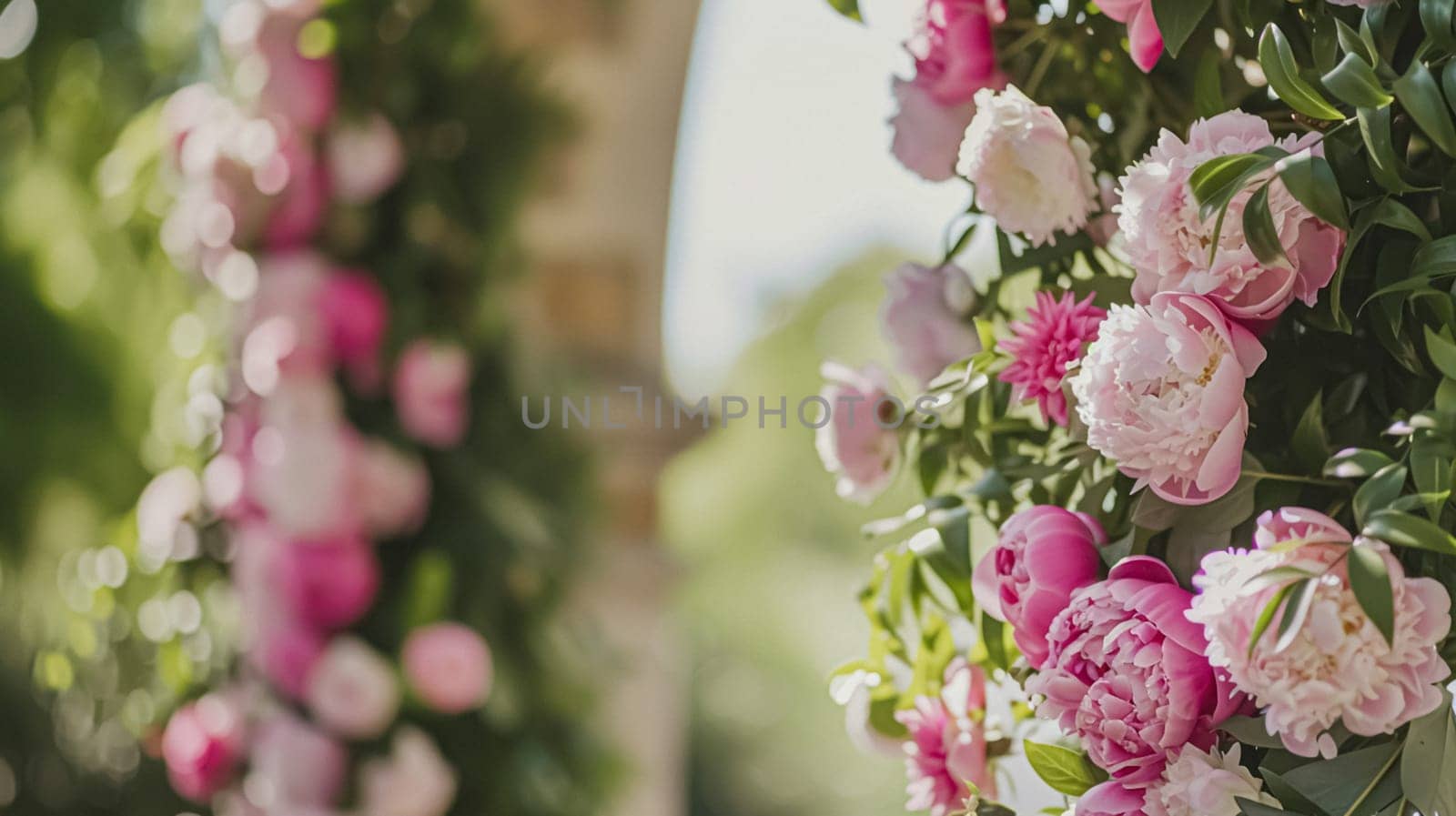 Wedding decoration with peonies, floral decor and event celebration, peony flowers and wedding ceremony in the garden, English country style