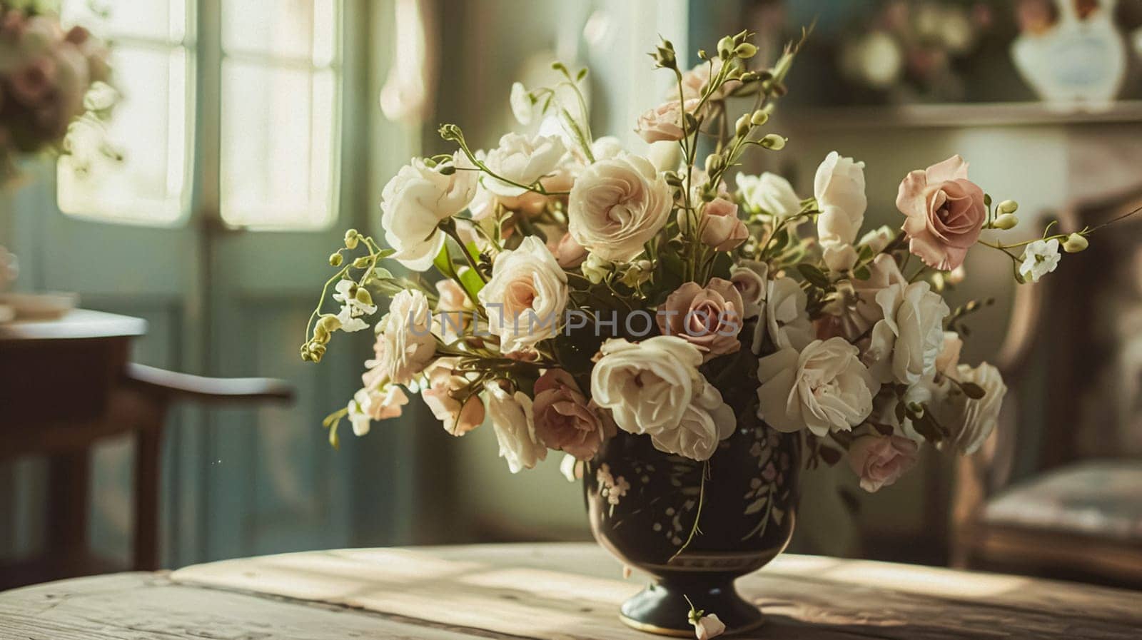 Spring flowers in vintage vase, beautiful floral arrangement, home decor, wedding and florist design by Anneleven