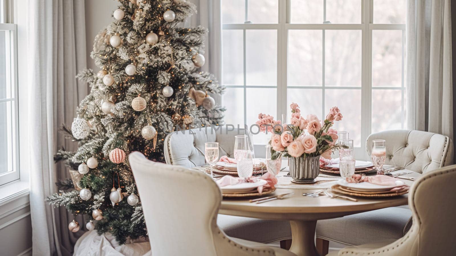 Table decor for festive family dinner at home, holiday tablescape and table setting, formal for wedding, celebration, English countryside and home styling