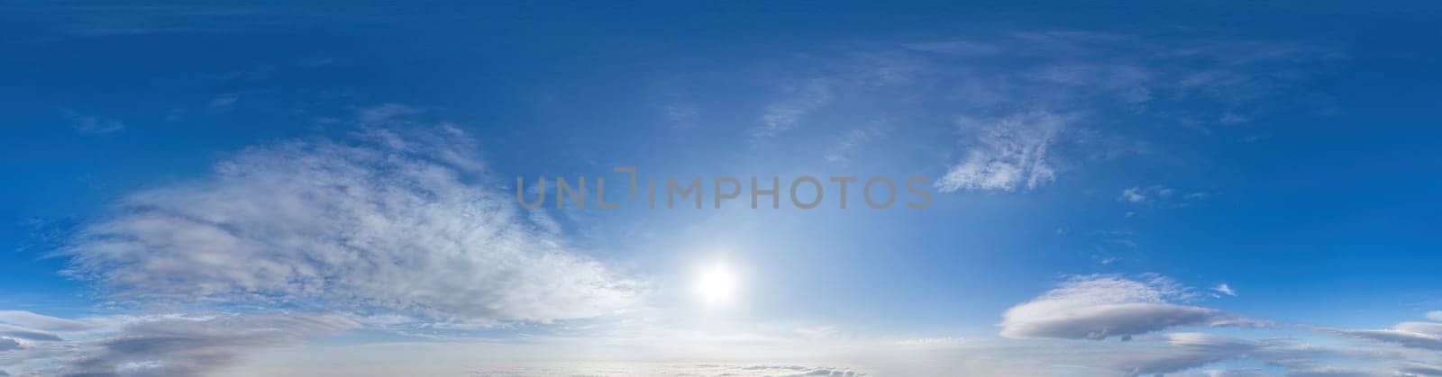 sky part of panorama with clouds, without ground, for easy use in 3D graphics and panorama for composites in aerial and ground spherical panoramas as a sky dome. by panophotograph