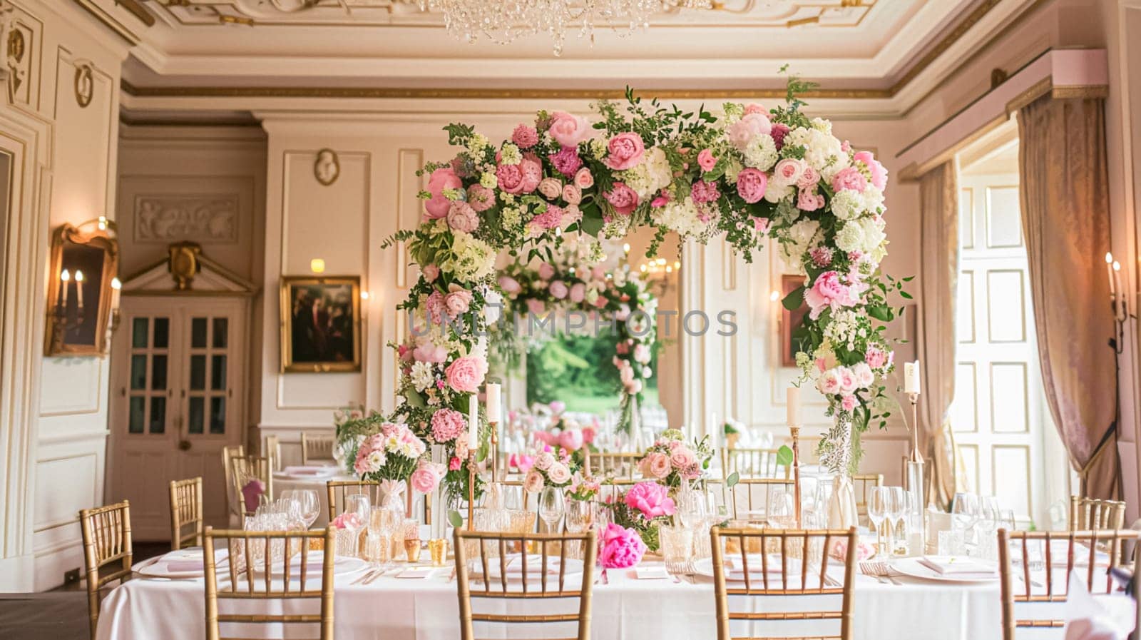 Wedding decoration with peonies, floral decor and event celebration, peony flowers and wedding ceremony in the garden, English country style