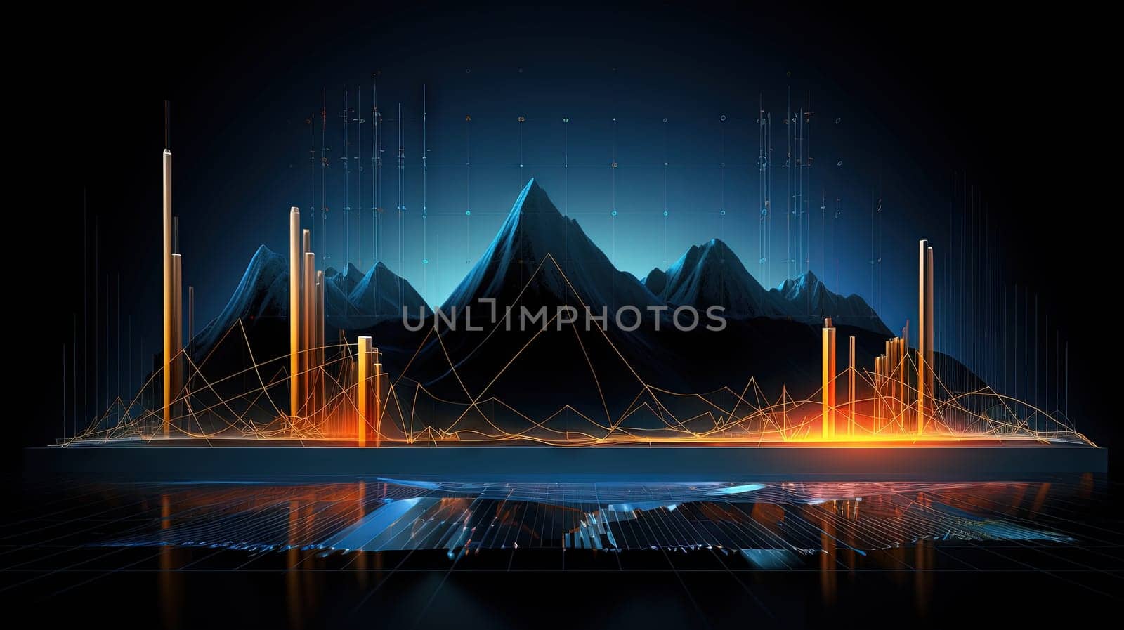 Abstract business graph in mountain style. Data connection concept element for business. Generated AI. by SwillKch