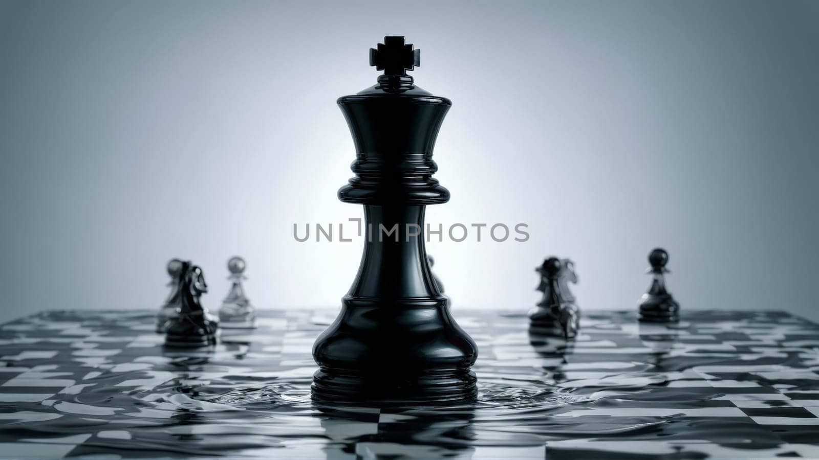 Minimalist water ripples around black chess pawn strategy concept simple board game piece logical thinking by panophotograph