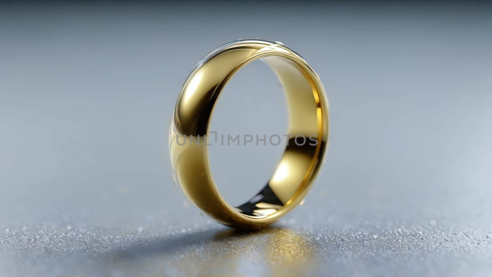 Tiny water droplet on simple gold ring minimalist jewelry product shot delicate wedding band marriage by panophotograph