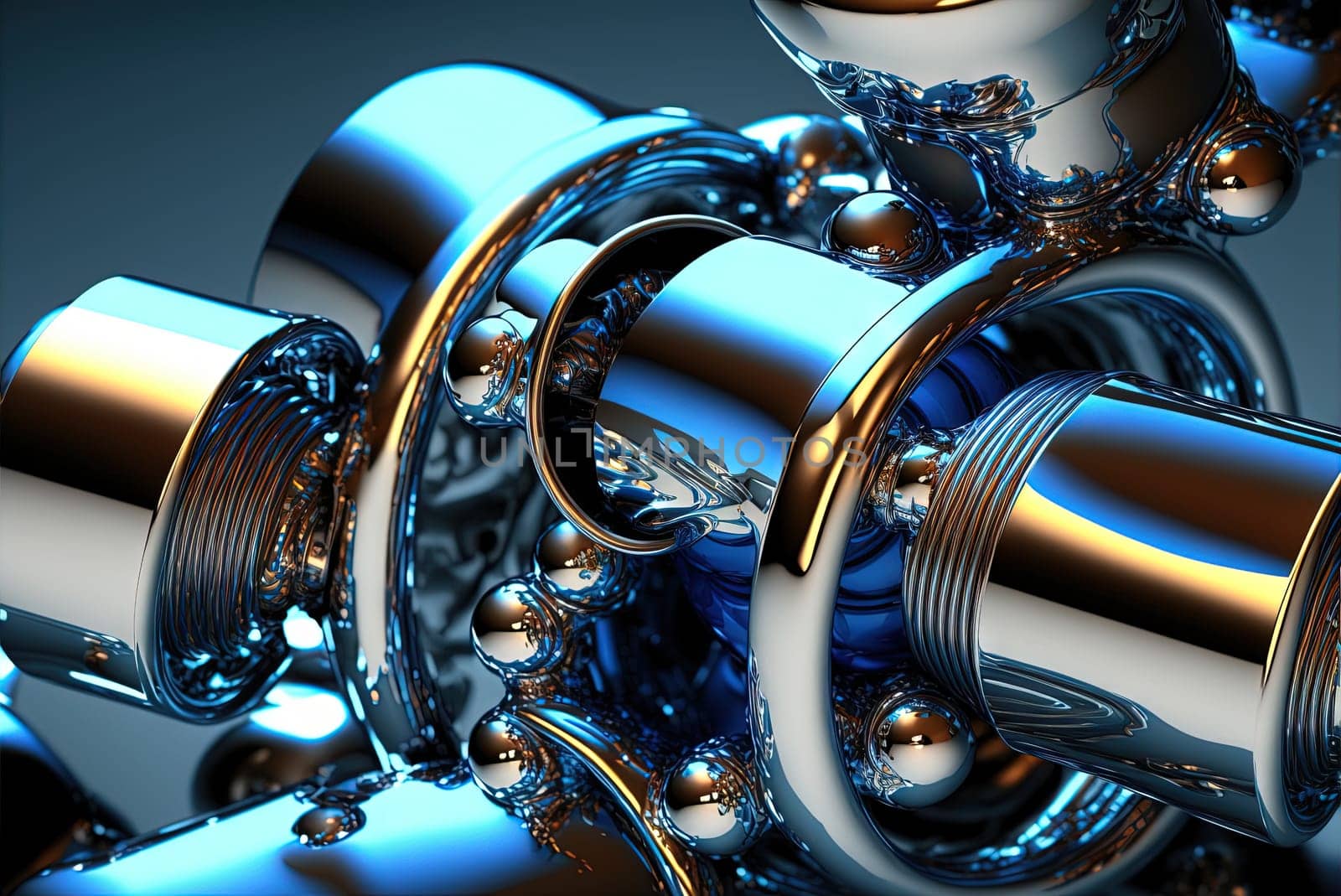 Abstract chrome pipes composition. Industry themed background with shiny metallic connected pipes. Generated AI