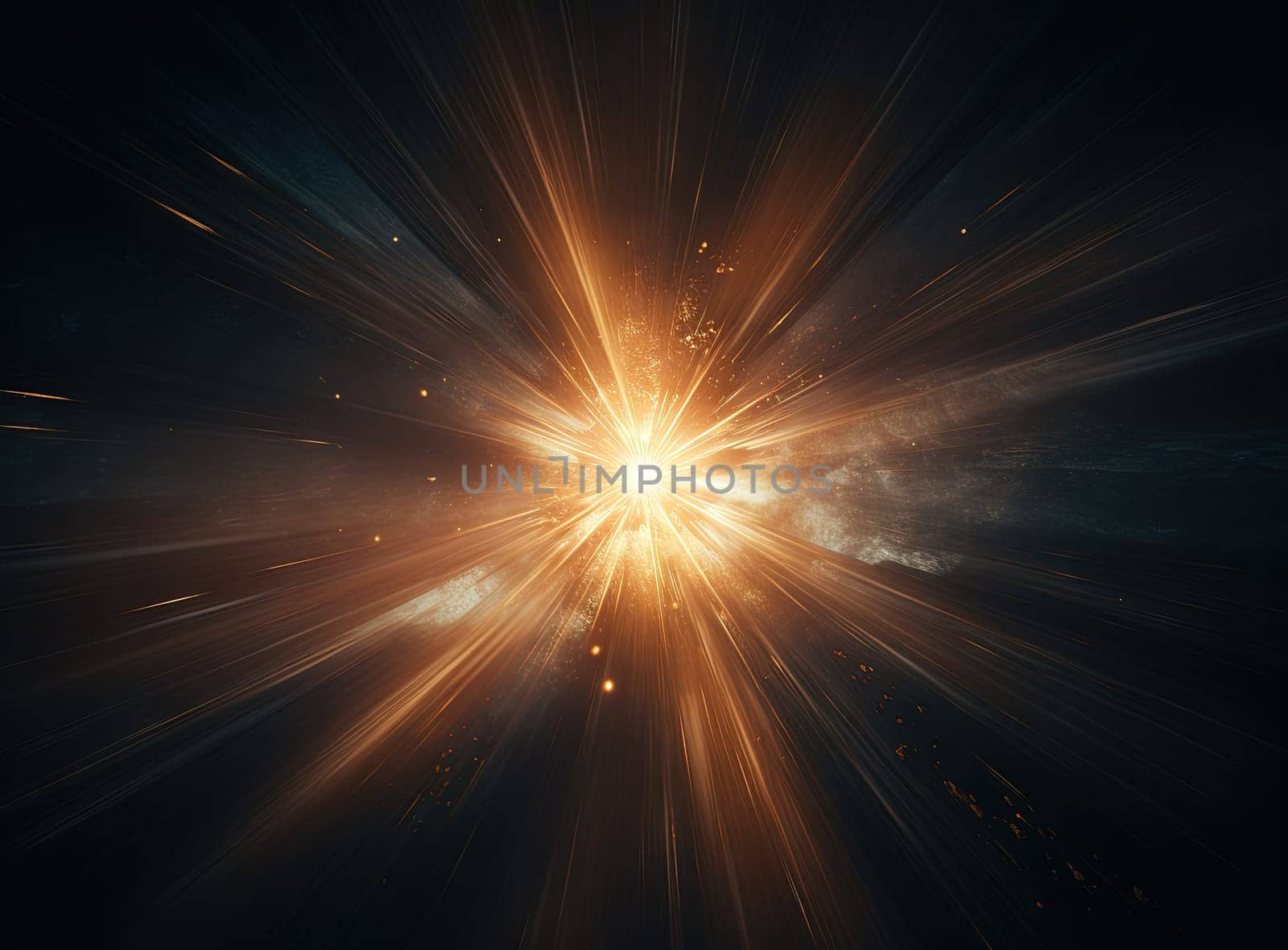 Sun flare with yellow rays and beams on dark background. Generated AI