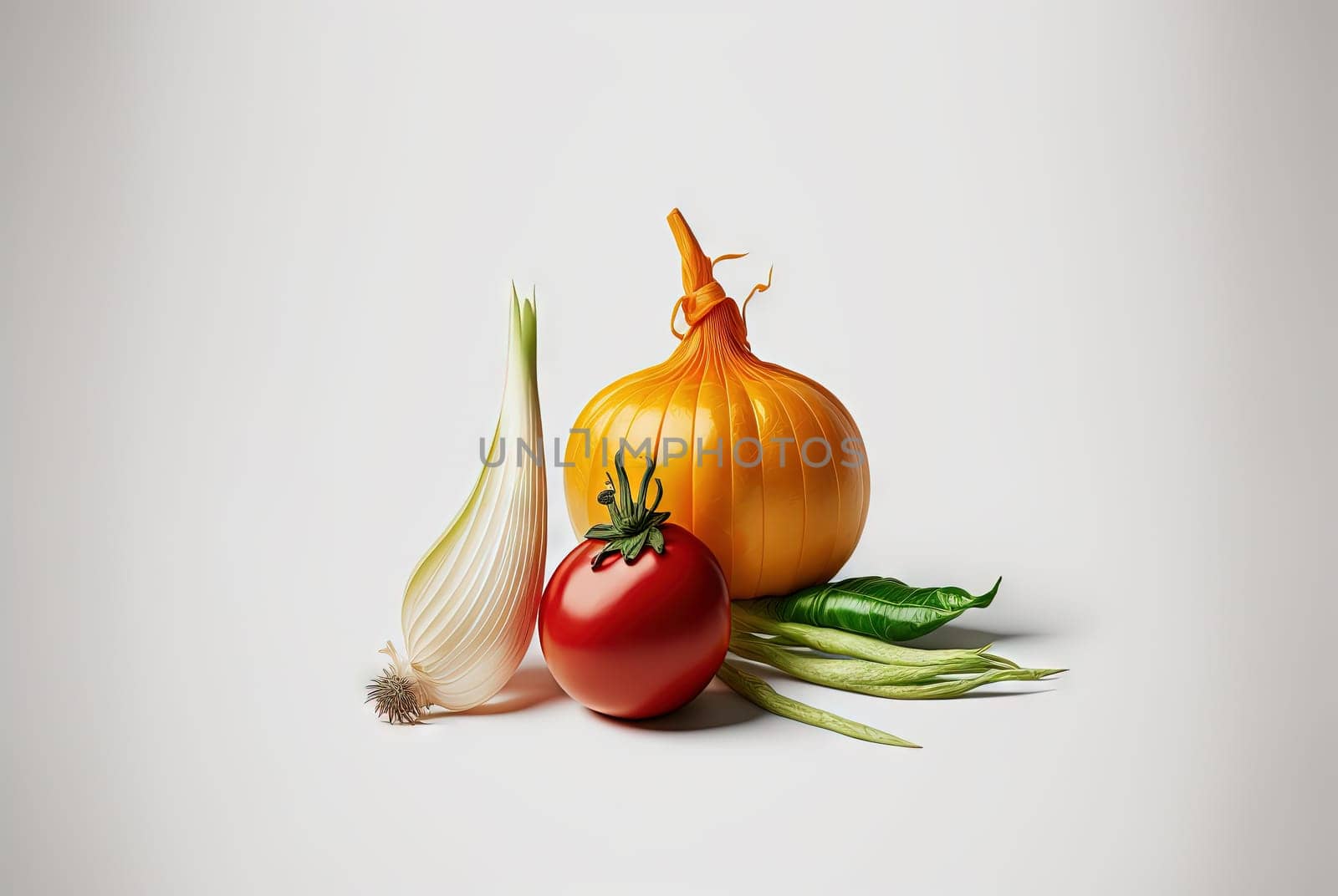 Fresh vegetables for cooking. Set of juicy vegetables on white background. Generated AI