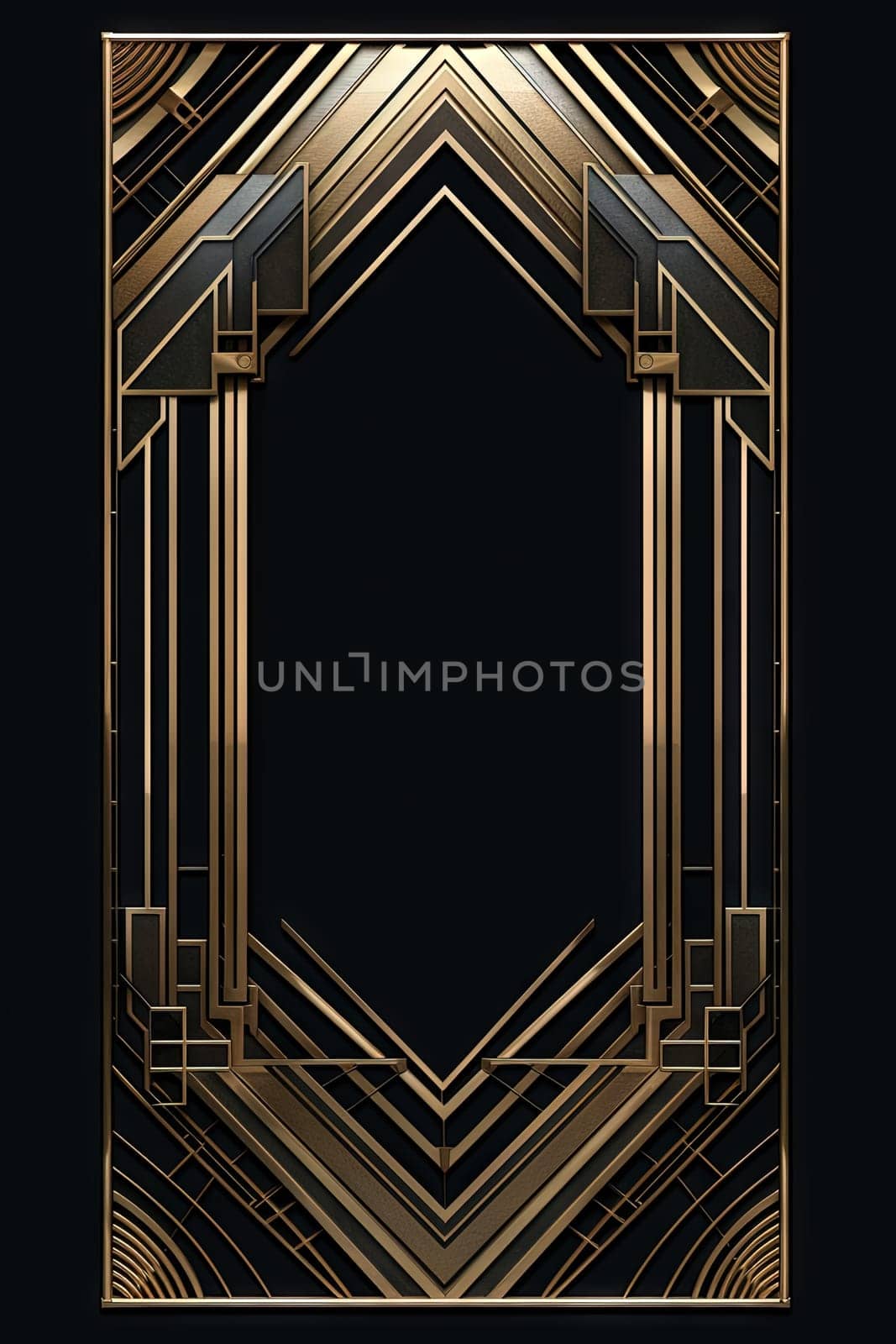 Golden art deco frame with ornament. Retro golden art deco or art nouveu frame in roaring 20s style. Generative AI