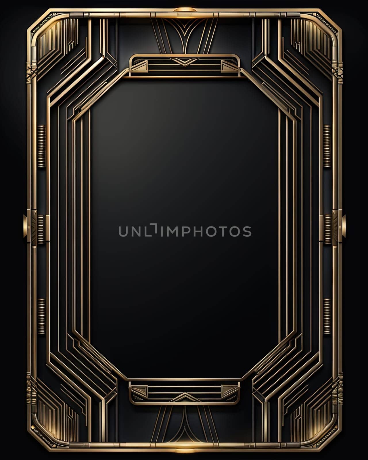 Golden art deco frame with ornament. Retro golden art deco or art nouveu frame in roaring 20s style. Generative AI