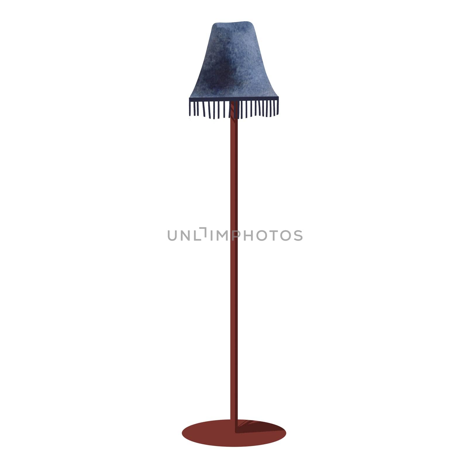 Floor lamp for reading. Furniture. Blank for interior design of a living room or library. Lamp, light source. Isolated watercolor illustration on white background. Clipart