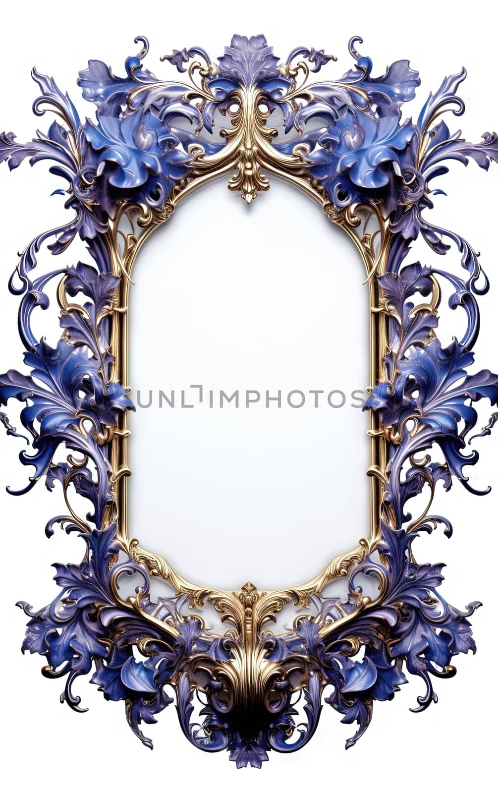 Golden ornamental frame in royal or empire style. Retro golden frame with vintage ornament. Generative AI