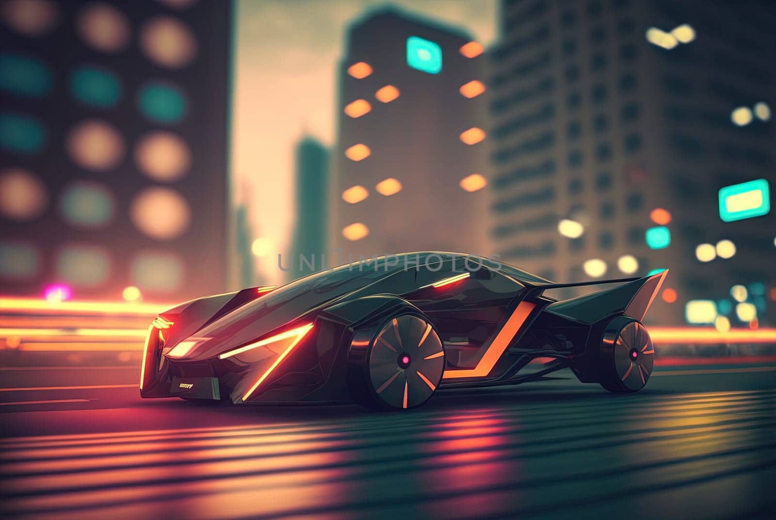 Abstract futuristic car with shiny reflections. Beautiful conceptual supercar. Generated AI