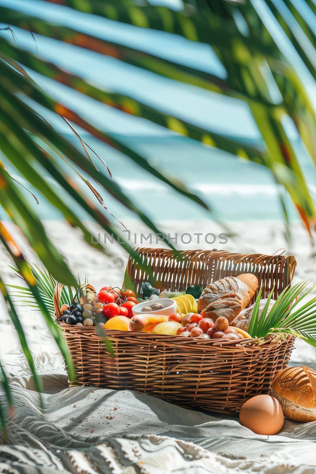 Fruit basket on the beach. Selective focus. food.