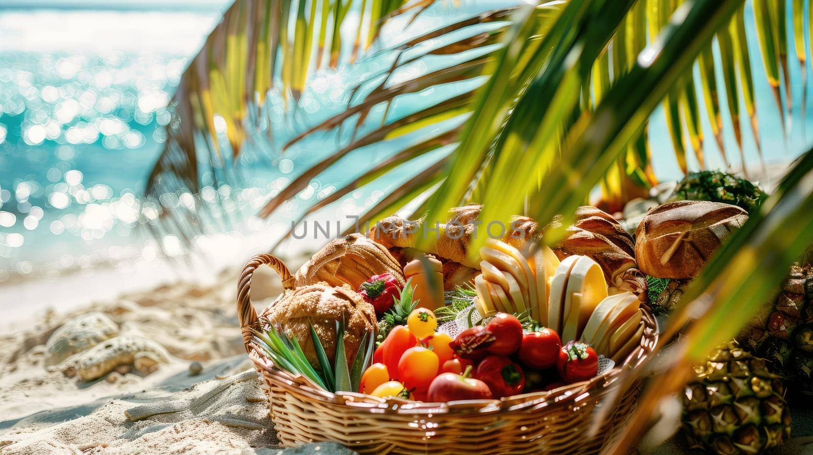 Fruit basket on the beach. Selective focus. food.