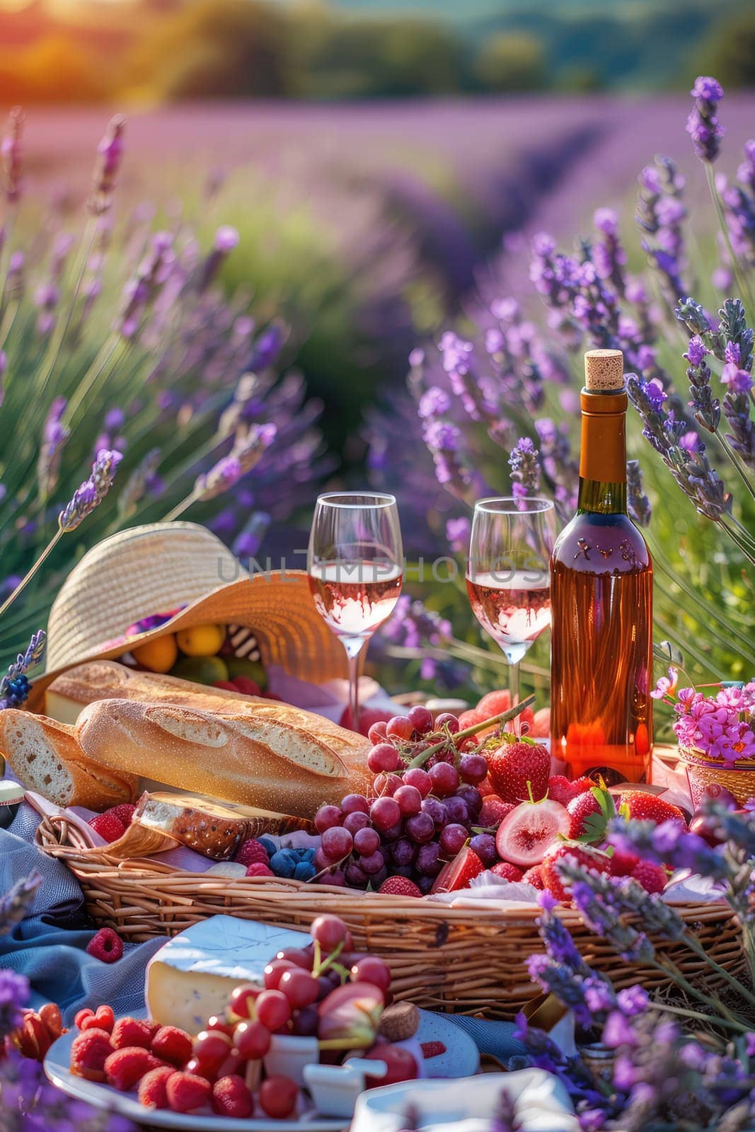 Picnic in a lavender field. Selective focus. by yanadjana