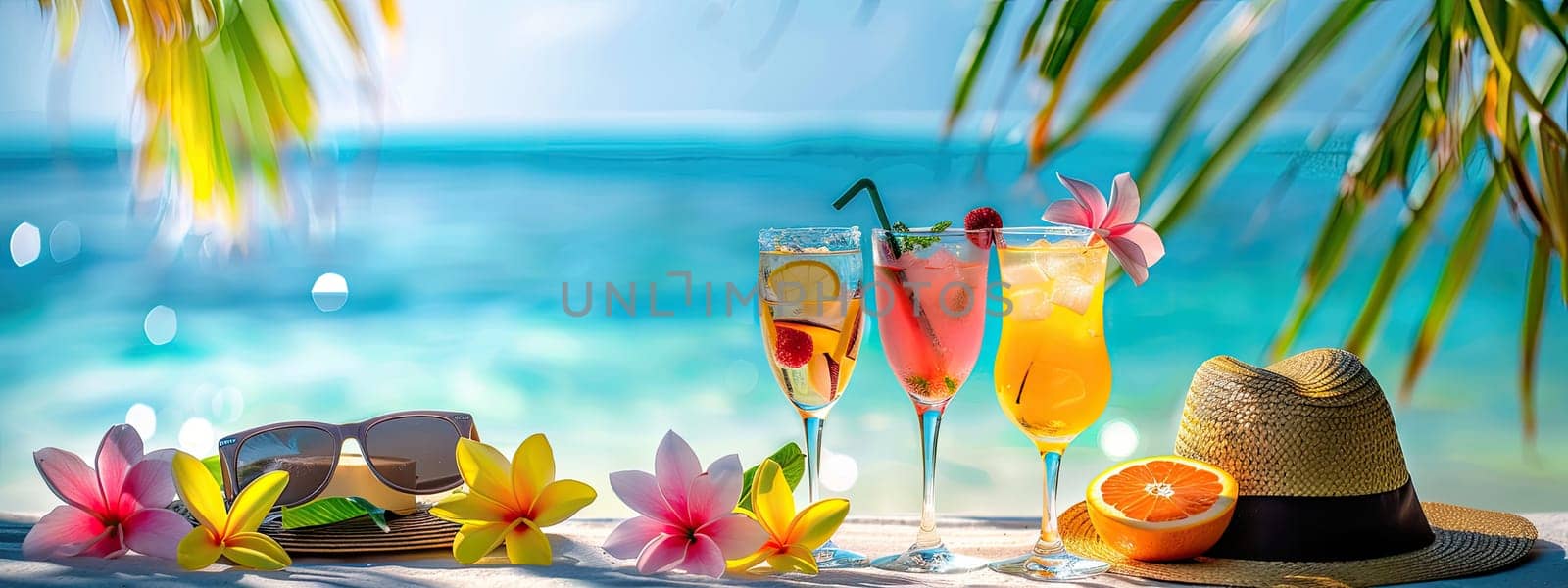 Beautiful exotic cocktails on the beach. Selective focus. drinks.