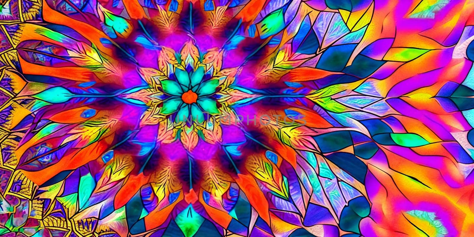 An intricate mosaic mandala pattern with vibrant stained glass colors by GoodOlga