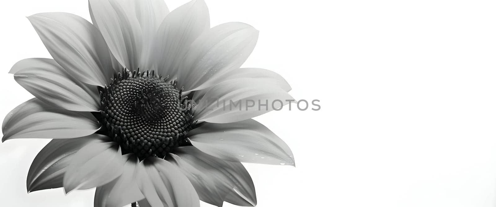 Banner with a grayscale sunflower on a white isolated background, perfect for adding an inscription.