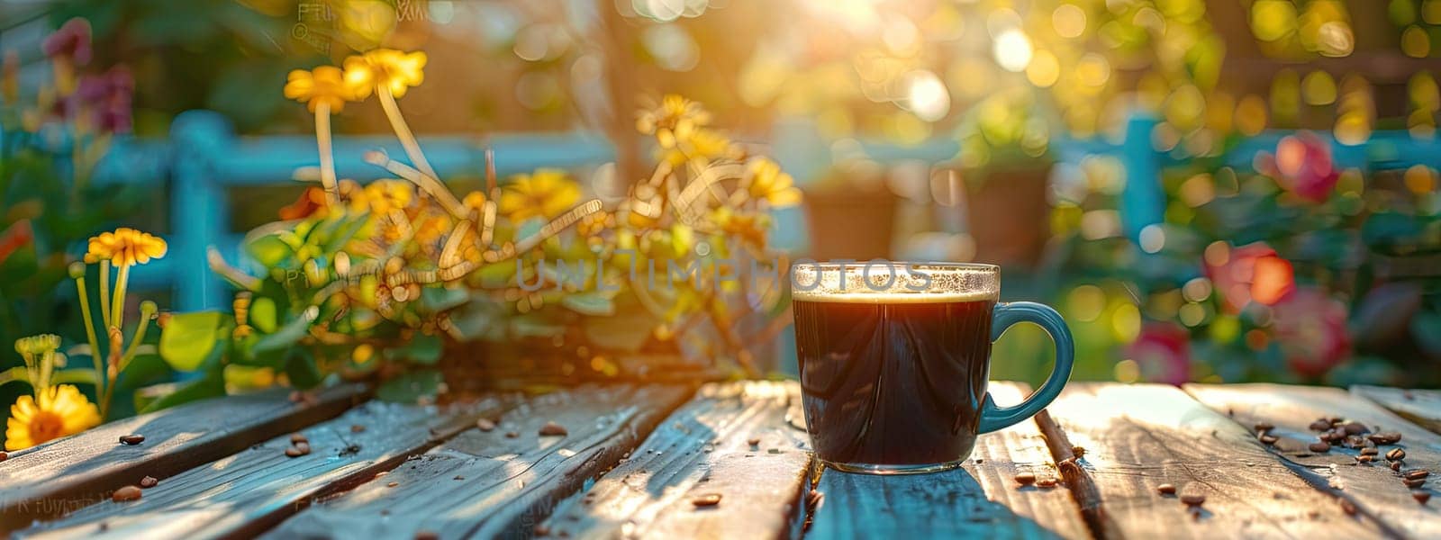 Cup of coffee in the garden. Selective focus. morning.