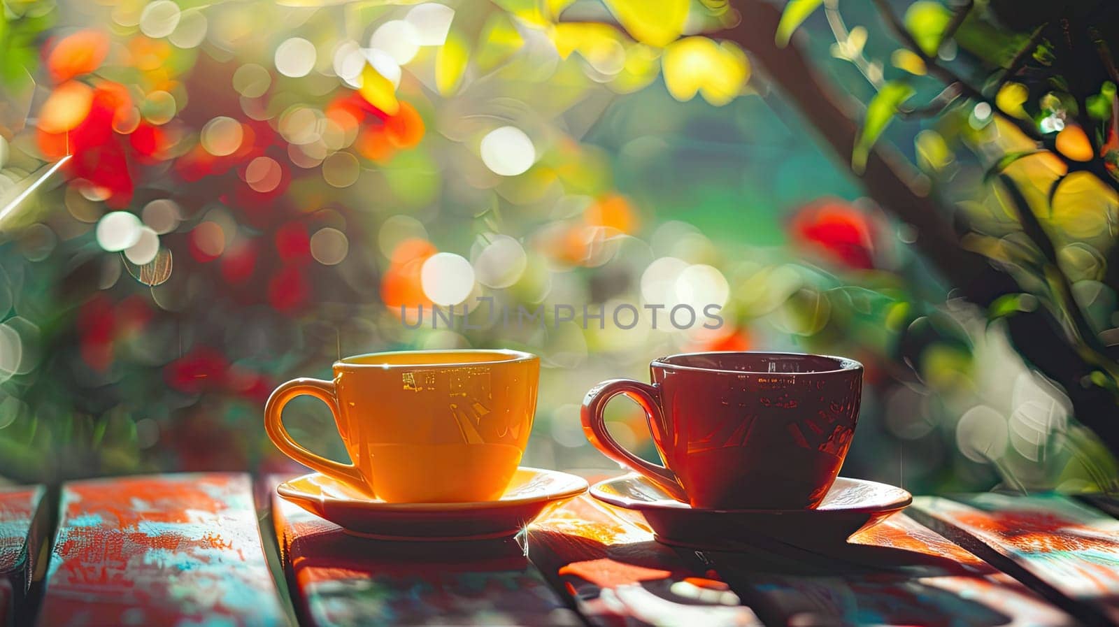 Cup of coffee in the garden. Selective focus. morning.