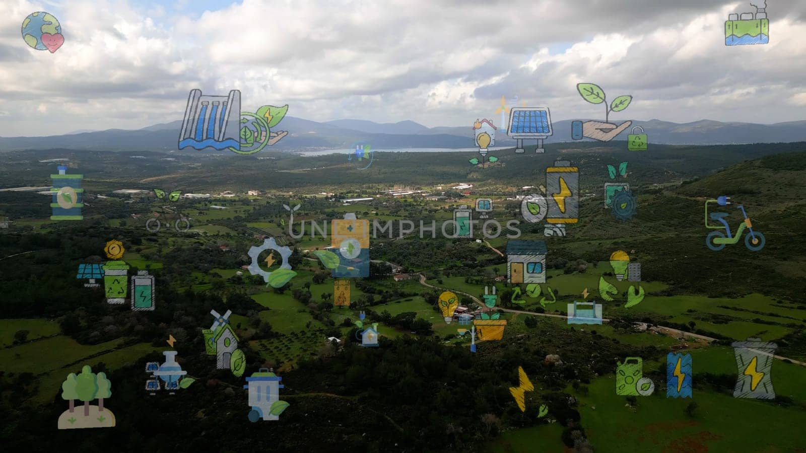 Future environmental conservation and sustainable ESG modernization development by using technology of renewable resources to reduce pollution and carbon emission . High quality photo