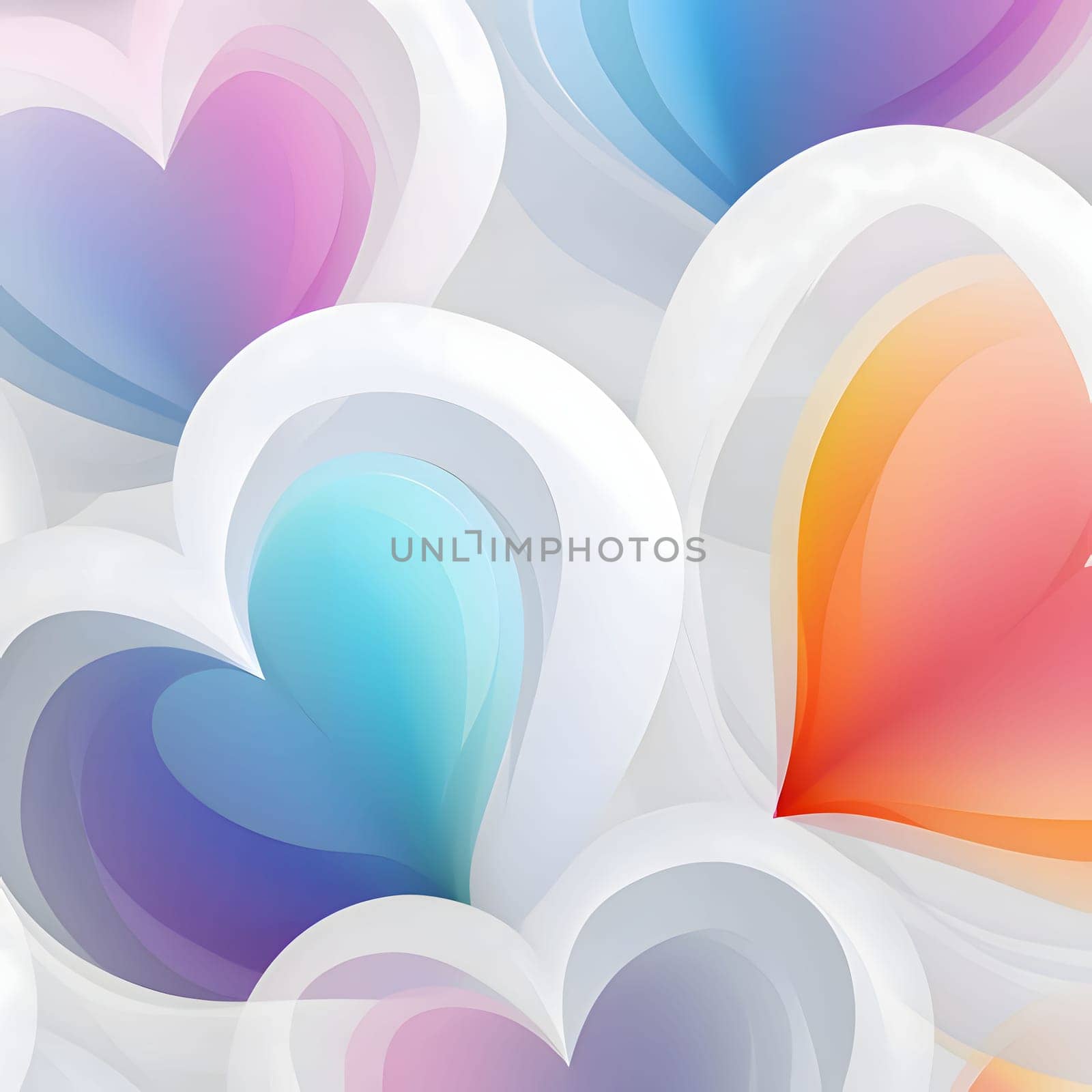 Background in the shape of colorful hearts with white frames. Heart as a symbol of affection and love. The time of falling in love and love.