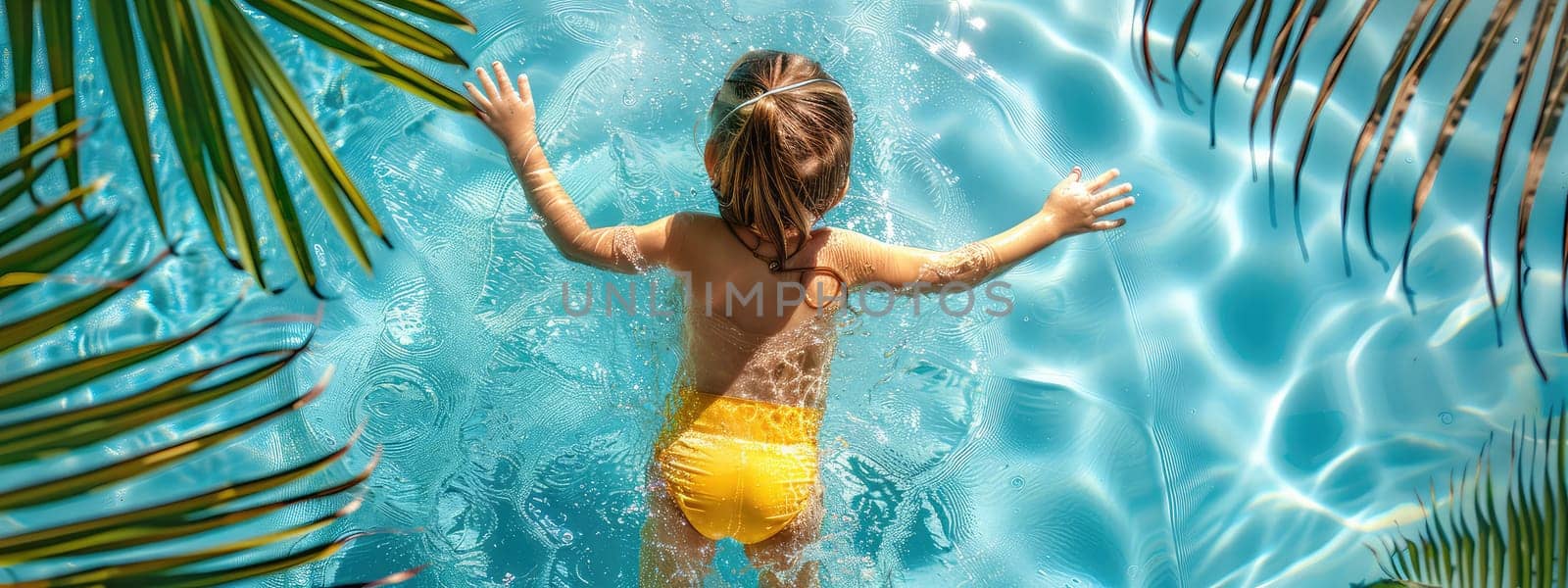 A child girl swims in the pool on vacation. Selective focus. by yanadjana