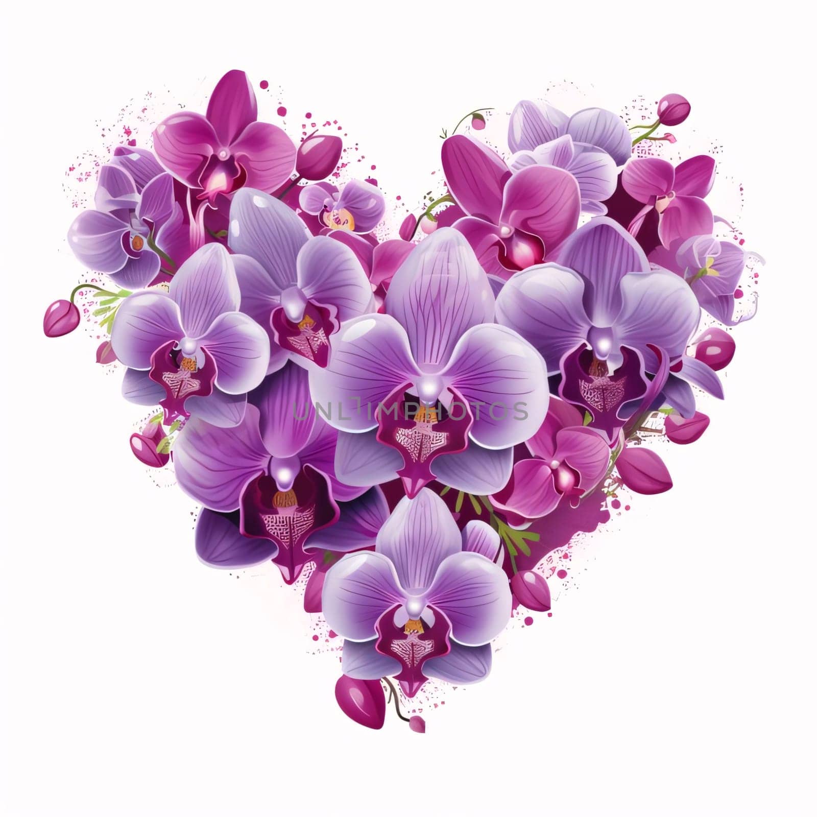 Heart with pink orchids white isolated background. Heart as a symbol of affection and love. The time of falling in love and love.