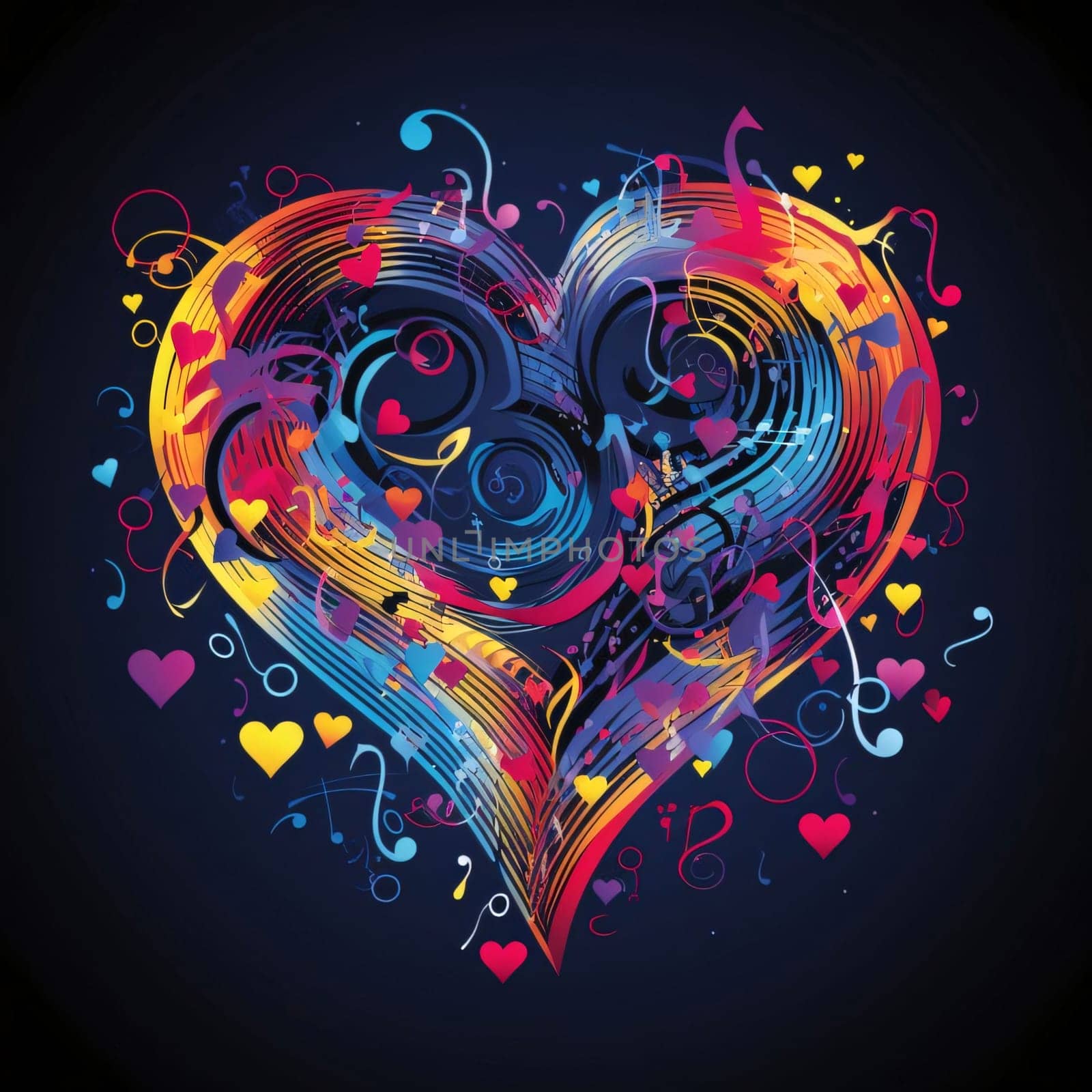 Colorful heart, with notes of lines. Heart as a symbol of affection and love. The time of falling in love and love.