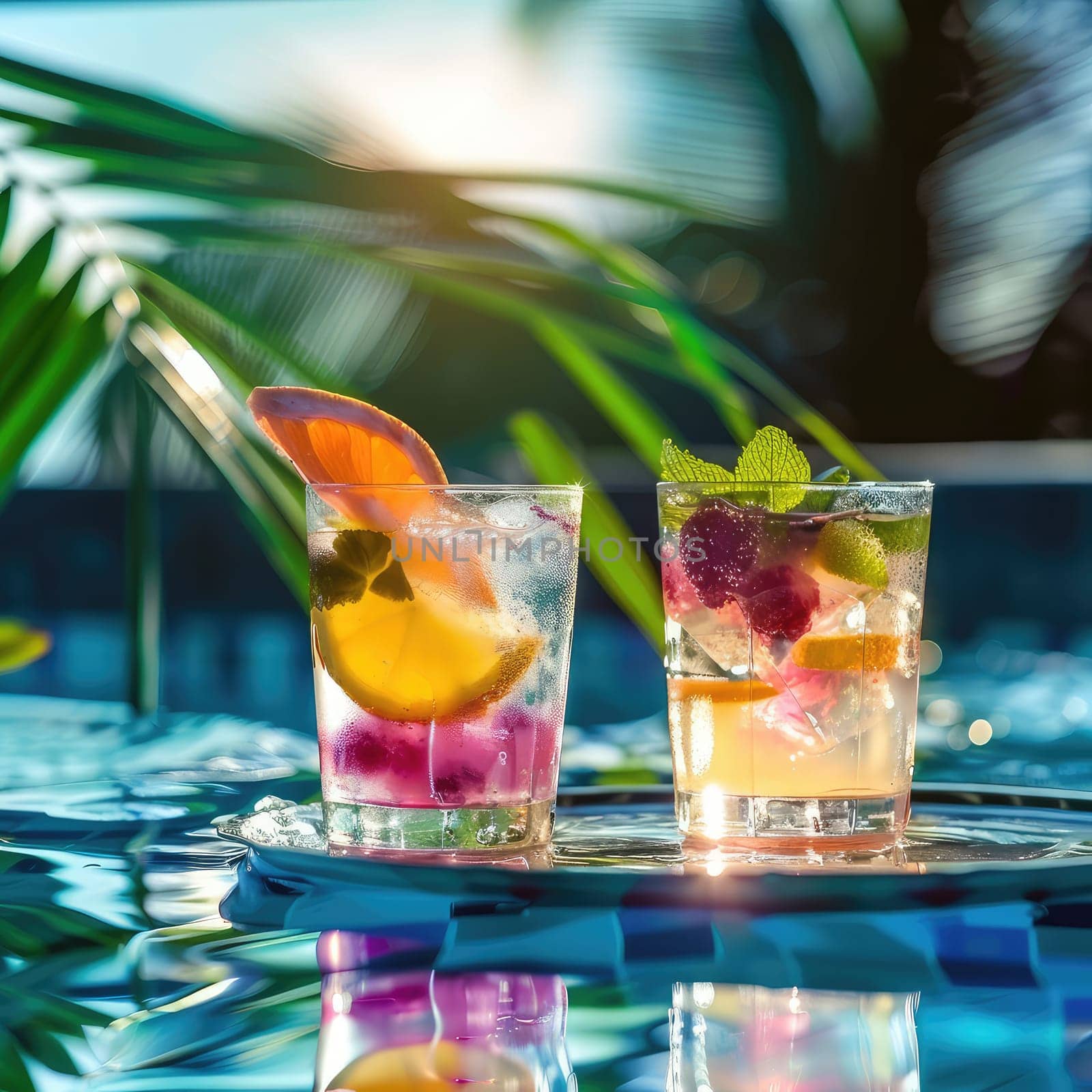 Beautiful exotic cocktails on the beach. Selective focus. drinks.