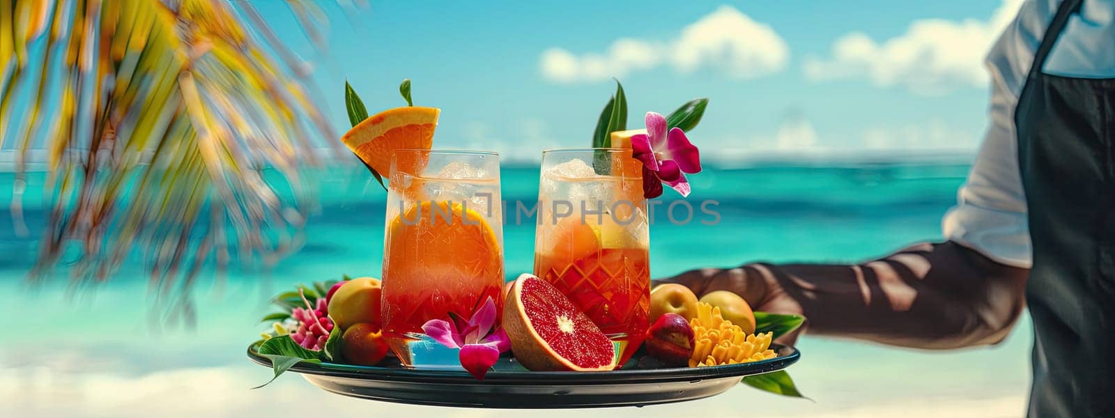 Beautiful exotic cocktails on the beach. Selective focus. drinks.