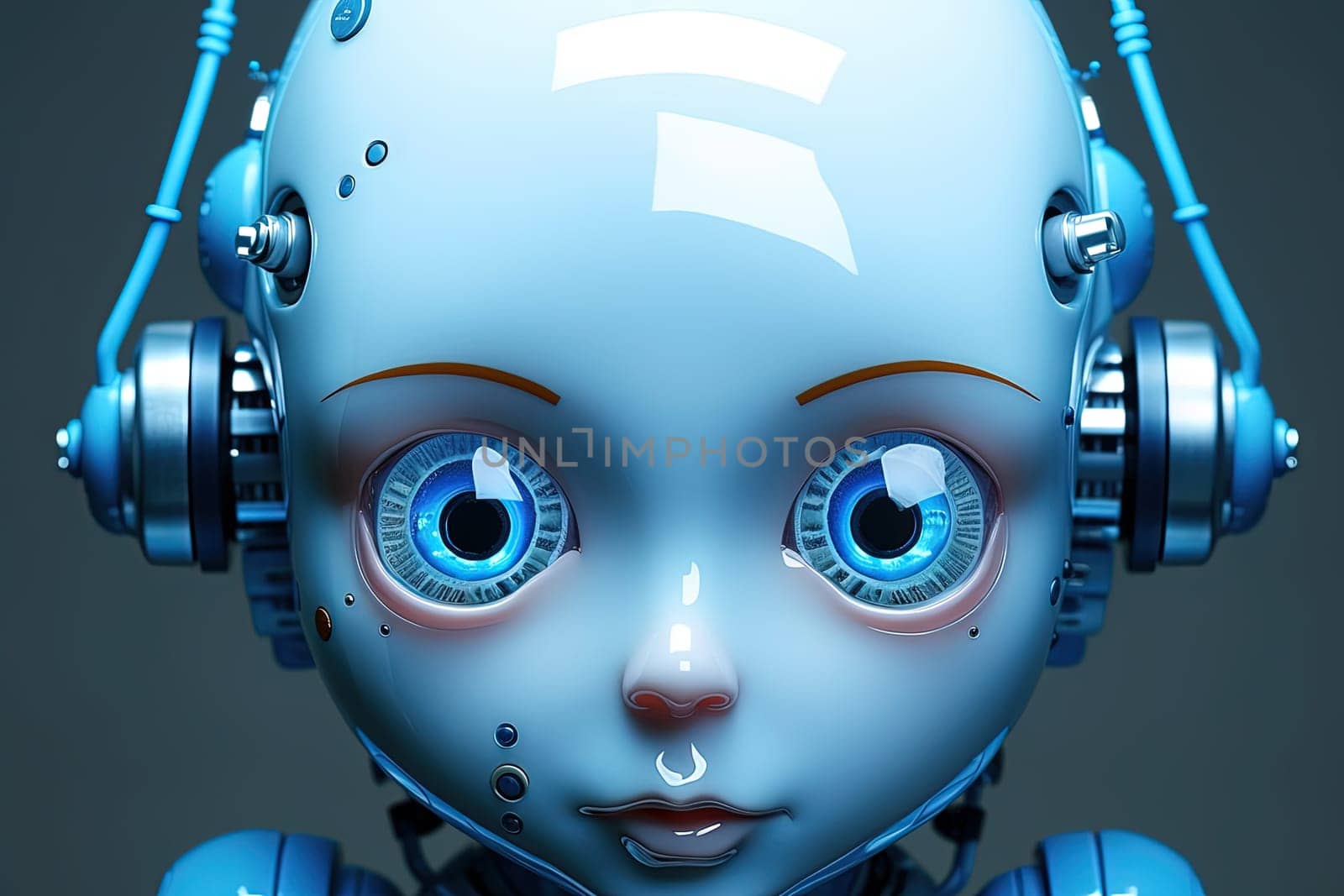 Cyborg or digitally improved boy. Artificial intelligence and technology concept with advanced human. Generated AI. by SwillKch