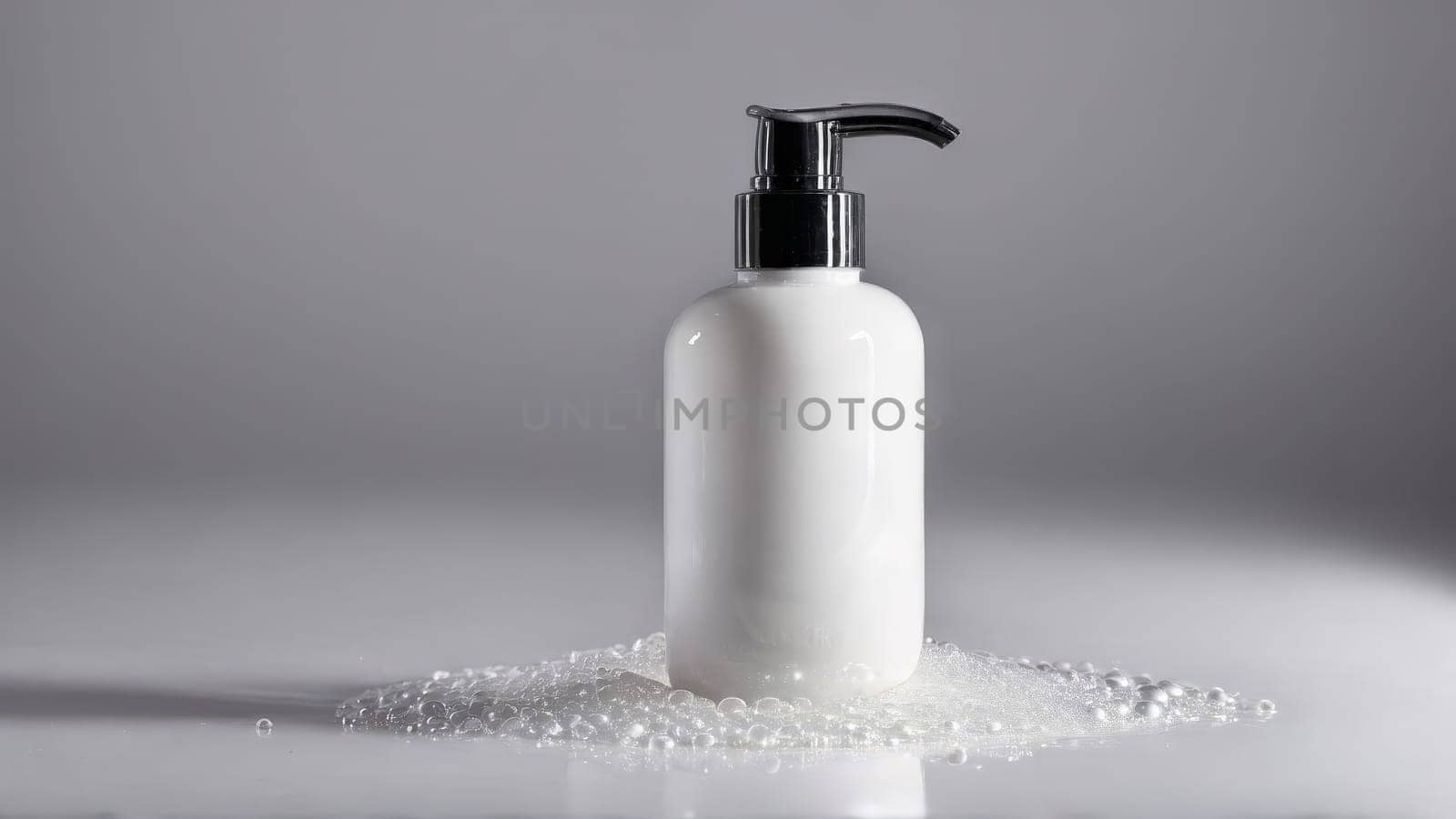Effervescent facial cleanser with creamy lather refreshing bubbles misty swirls clean white background mockup by panophotograph